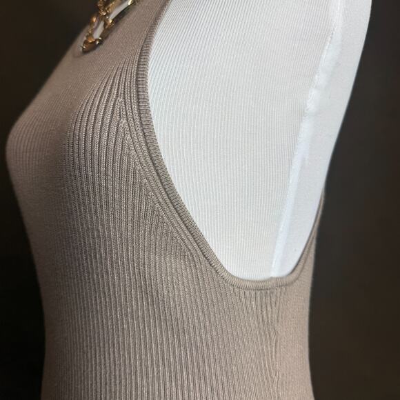 Abercrombie & Fitch Ribbed Knit Tank Bodycon Midi Dress Medium Tall MT Cream - Picture 6 of 8